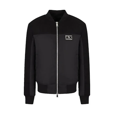 EMPORIO ARMANI Black FW22 Colorblock Logo Baseball Collar Jacket. 6LZB33-ZNJ8Z-1200