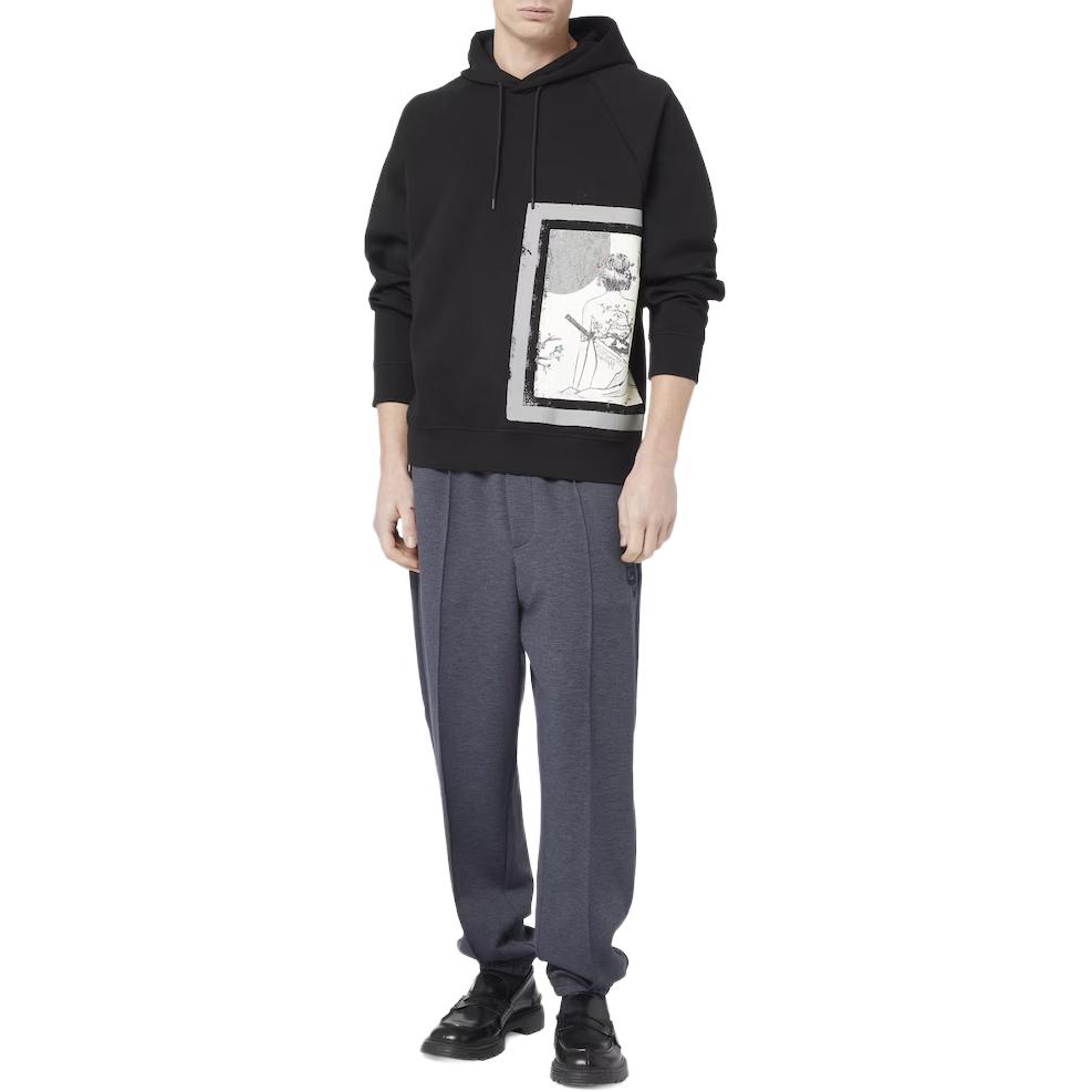 Shop 阿玛尼黑色图案抽绳连帽卫衣套头衫 3D1MDV-1JHSZ-0026