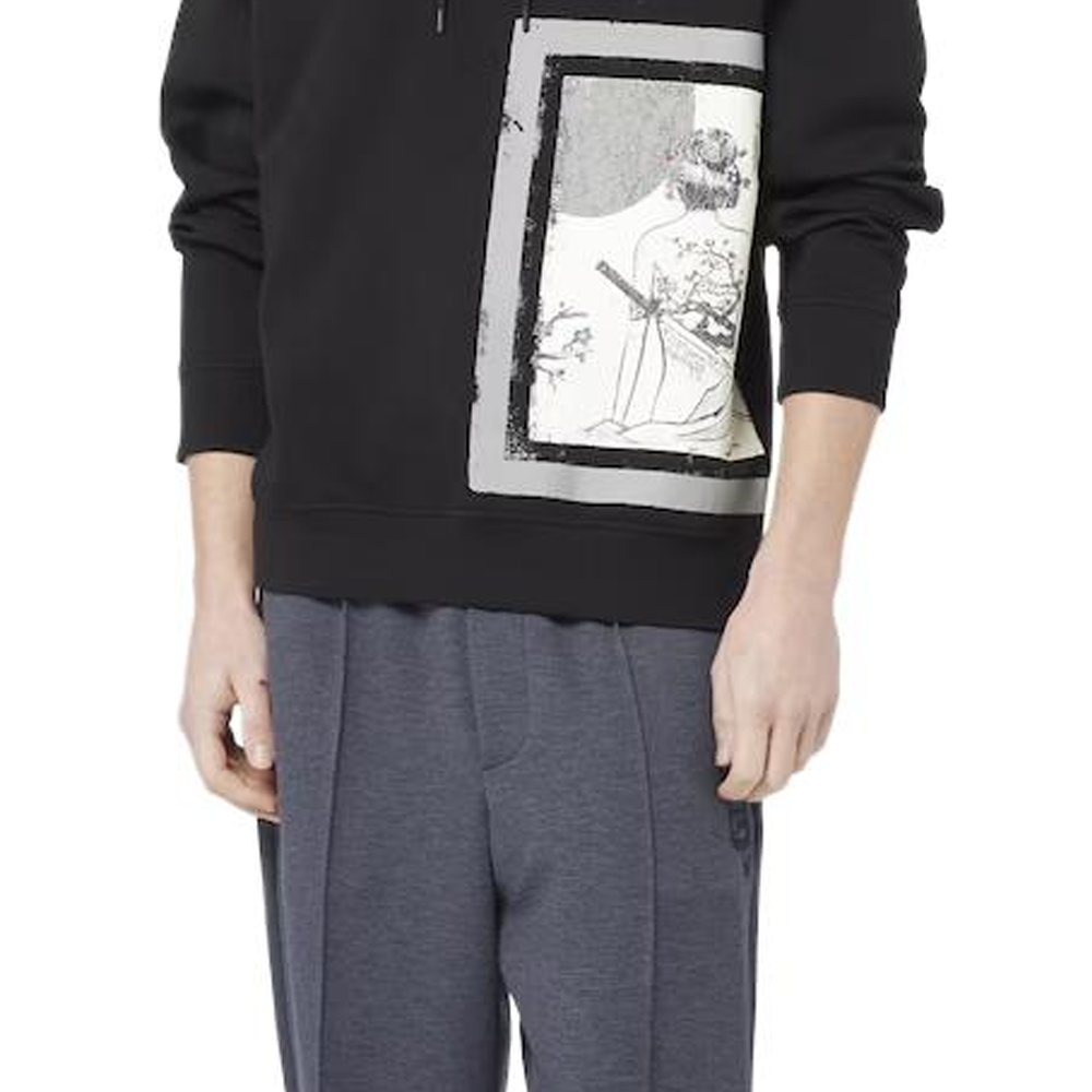 Sizing 阿玛尼黑色图案抽绳连帽卫衣套头衫 3D1MDV-1JHSZ-0026