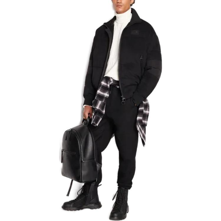 Shop Emporio Armani Jaket Zip Leher Tinggi Logo Hitam 6RZB32-ZE1AZ-1200