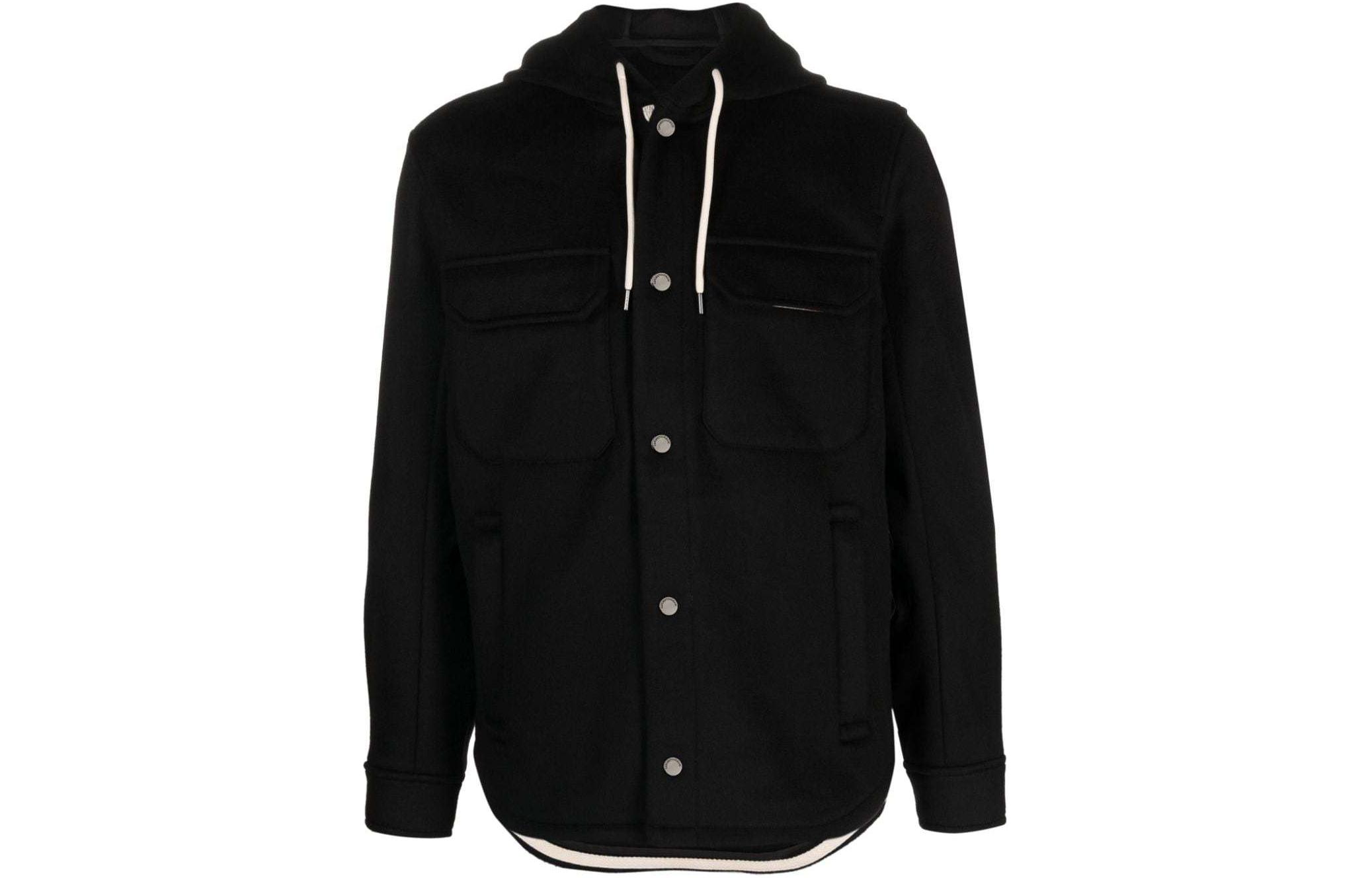 Emporio Armani  Black Hooded Jacket with Pockets and Button Closure. 6R1B94-1NMYZ-0999