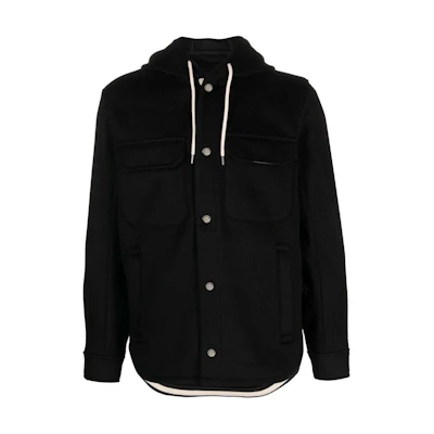 Emporio Armani Black Hooded Jacket with Pockets and Button Closure. 6R1B94-1NMYZ-0999