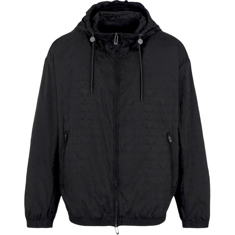 Emporio Armani  Black Hoodie Jacket with Allover Logo Print. 3D1BH4-1NNXZ-0999