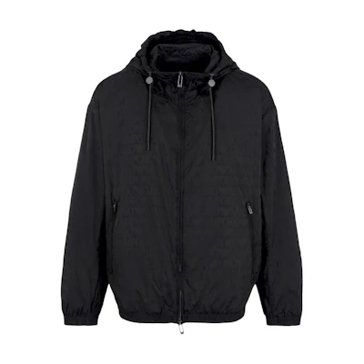 Emporio Armani Black Hoodie Jacket with Allover Logo Print. 3D1BH4-1NNXZ-0999