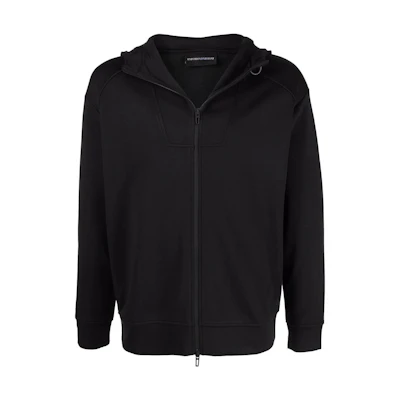 EMPORIO ARMANI Black Hoodie SS22 with Back Logo Patch. 3L1M76-1JRHZ-0999