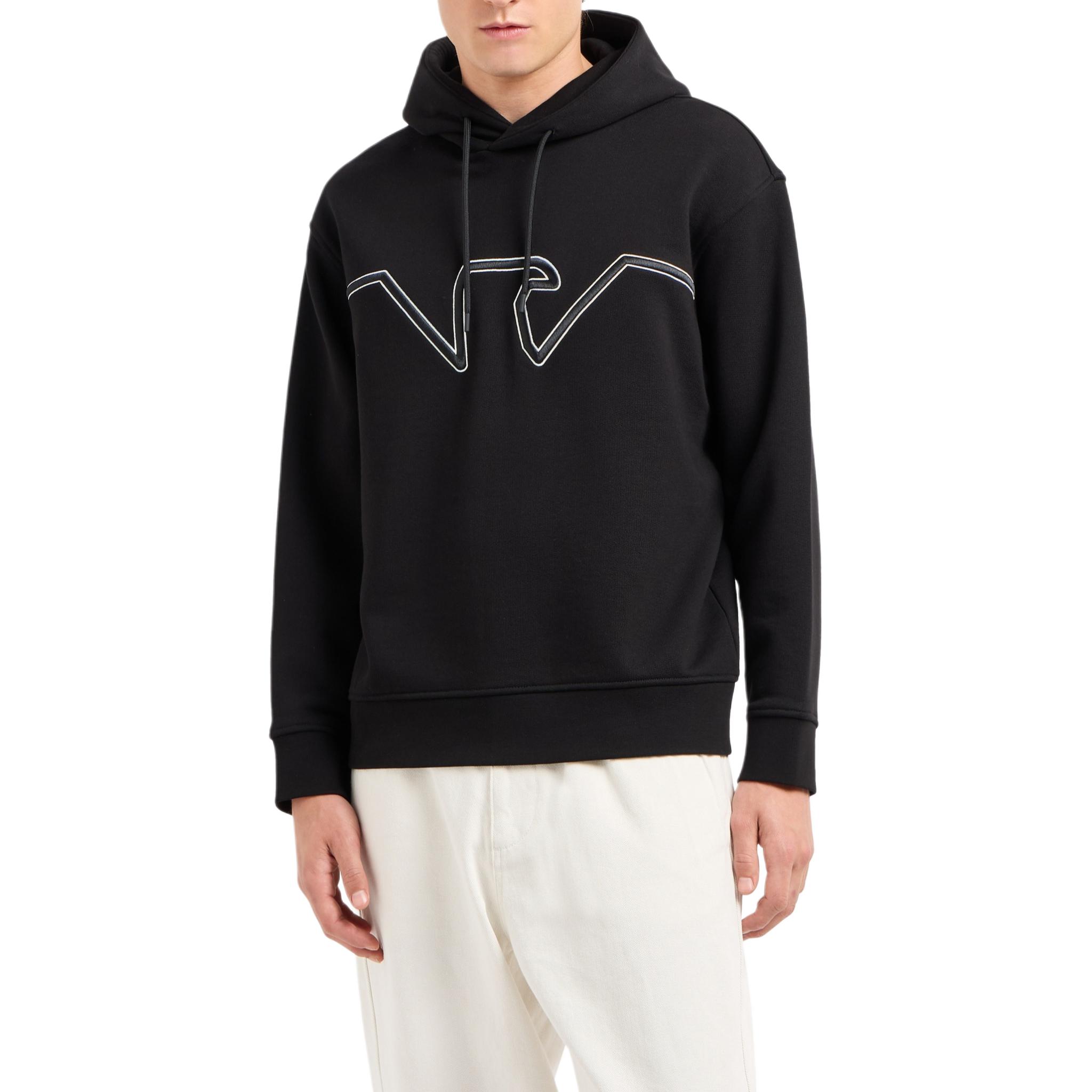 Shop Emporio Armani Hoodie Hitam dengan Sulaman Helang FW24. 6D1MD2-1JWPZ-0039