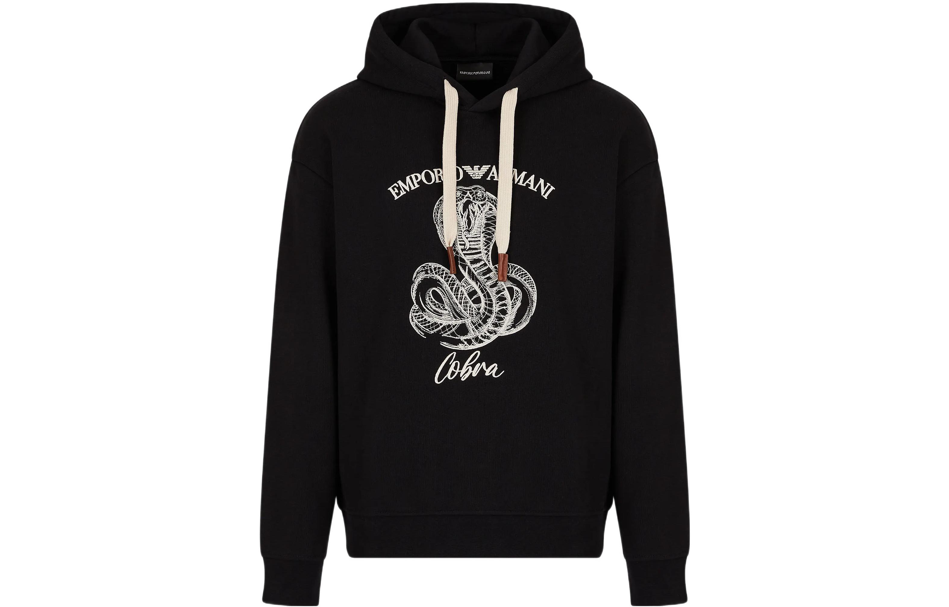 Order EMPORIO ARMANI  Black Hoodie with Snake Print Logo - Casual Fit. 6L1MM51-JWPZ1-0999