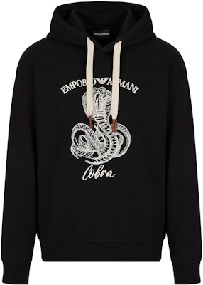 EMPORIO ARMANI Black Hoodie with Snake Print Logo - Casual Fit. 6L1MM51-JWPZ1-0999 Order EMPORIO ARMANI Black Hoodie with Snake Print Logo - Casual Fit. 6L1MM51-JWPZ1-0999