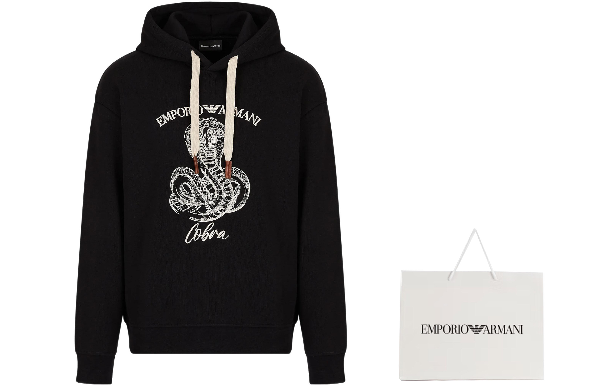 Lookbook EMPORIO ARMANI  Black Hoodie with Snake Print Logo - Casual Fit. 6L1MM51-JWPZ1-0999