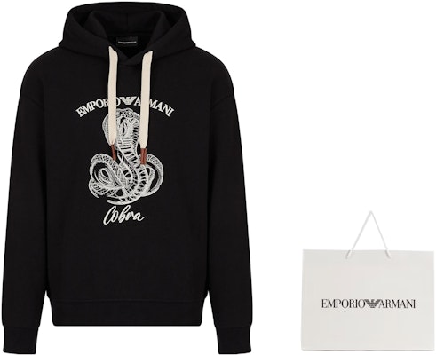 EMPORIO ARMANI Black Hoodie with Snake Print Logo - Casual Fit. 6L1MM51-JWPZ1-0999 Lookbook EMPORIO ARMANI Black Hoodie with Snake Print Logo - Casual Fit. 6L1MM51-JWPZ1-0999