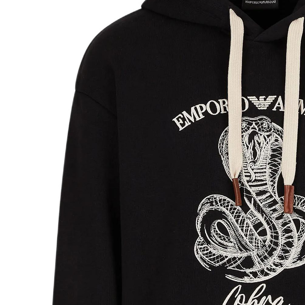 Details for EMPORIO ARMANI  Black Hoodie with Snake Print Logo - Casual Fit. 6L1MM51-JWPZ1-0999