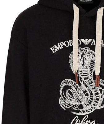 EMPORIO ARMANI Black Hoodie with Snake Print Logo - Casual Fit. 6L1MM51-JWPZ1-0999 Details for EMPORIO ARMANI Black Hoodie with Snake Print Logo - Casual Fit. 6L1MM51-JWPZ1-0999