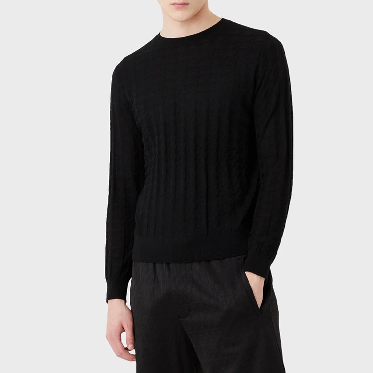 Lookbook Emporio Armani  Black Houndstooth Jacquard Crewneck Sweater 3R1MXD1-MEPZ1-F088