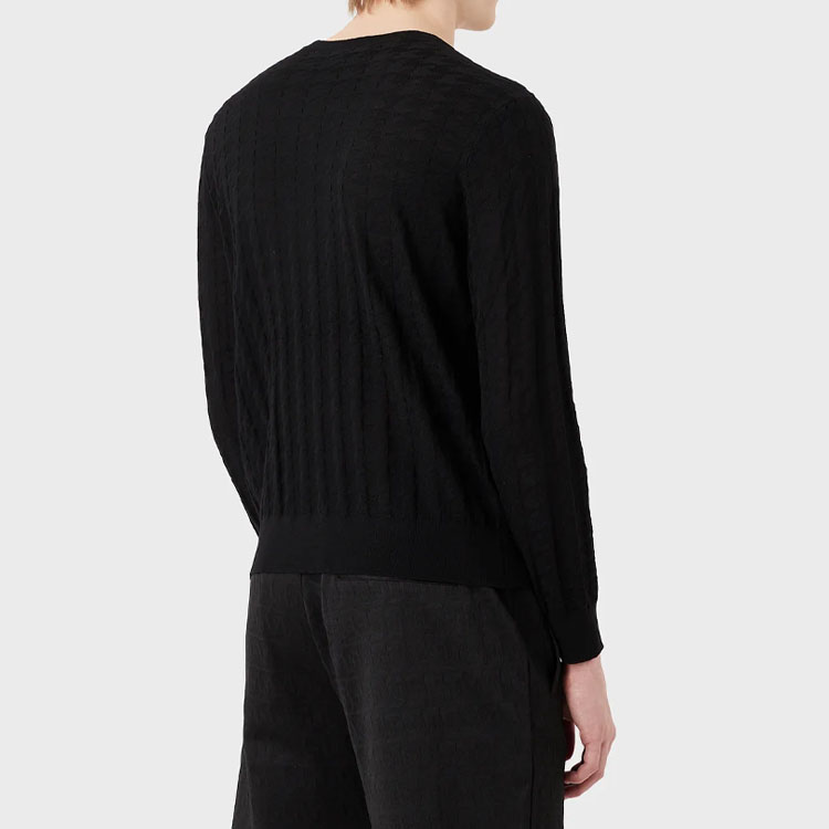 Shop Emporio Armani  Black Houndstooth Jacquard Crewneck Sweater 3R1MXD1-MEPZ1-F088