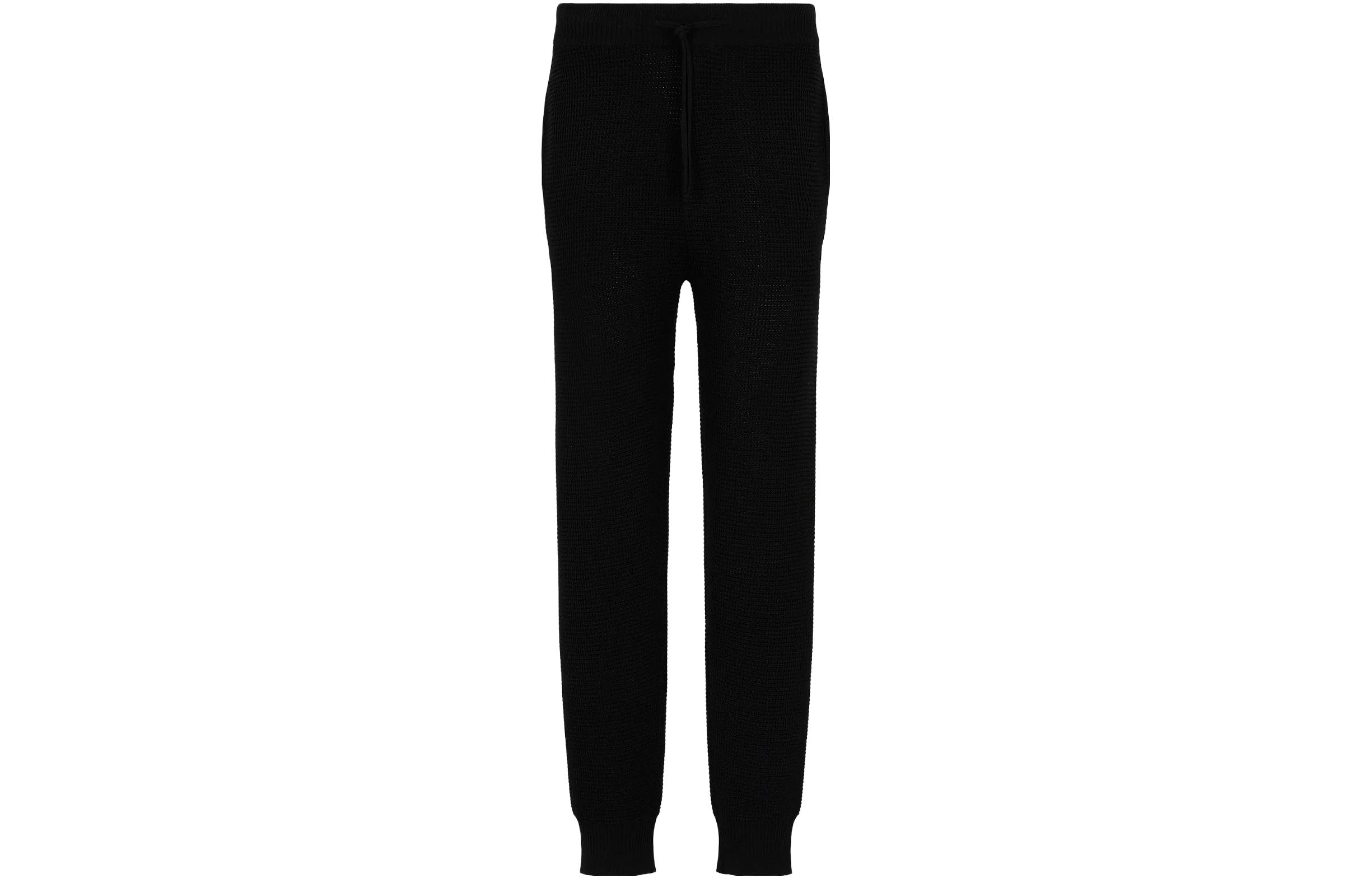 EMPORIO ARMANI  Black Knit Drawstring Casual Pants. 6R1PY1-1MF1Z-0999