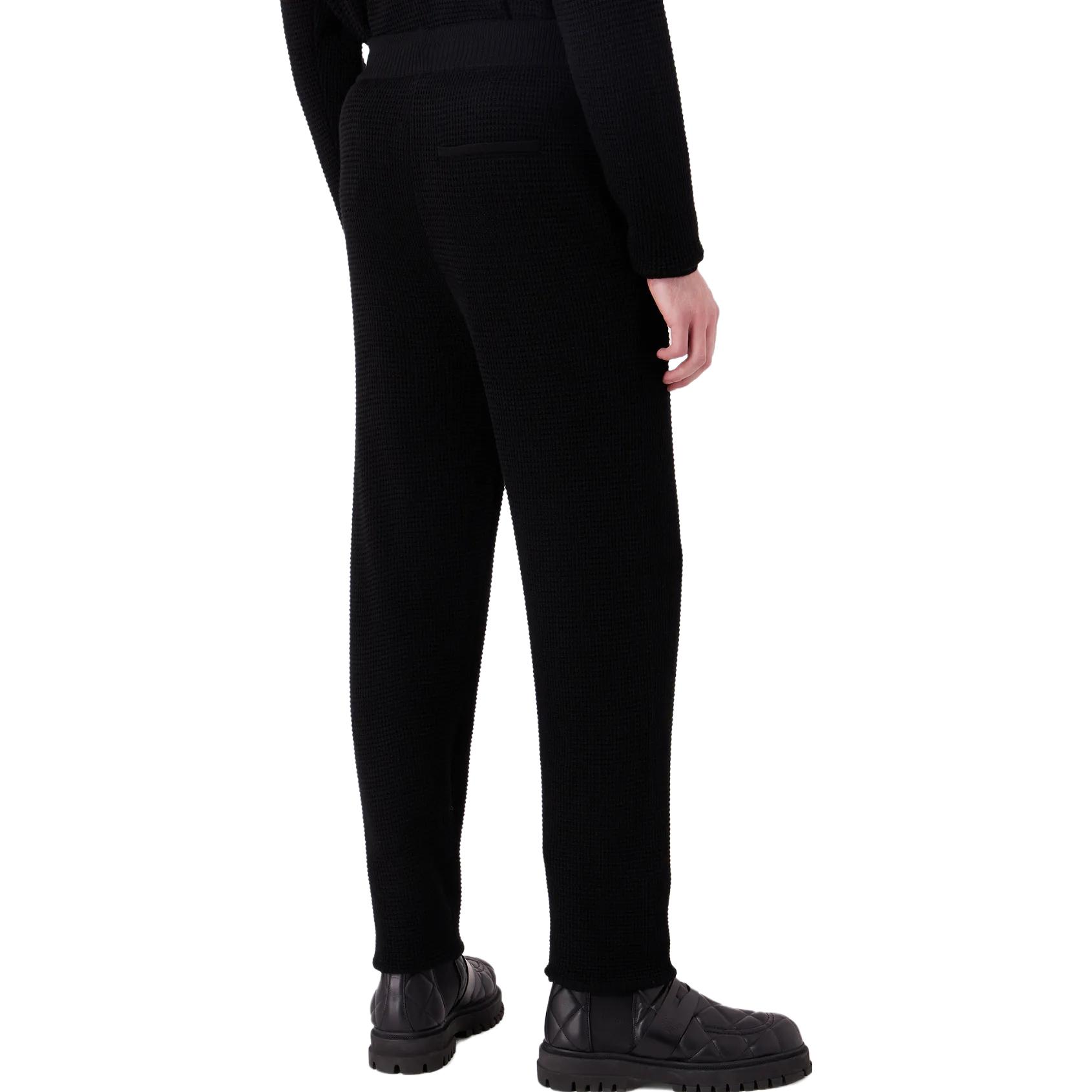 Shop EMPORIO ARMANI  Black Knit Drawstring Casual Pants. 6R1PY1-1MF1Z-0999