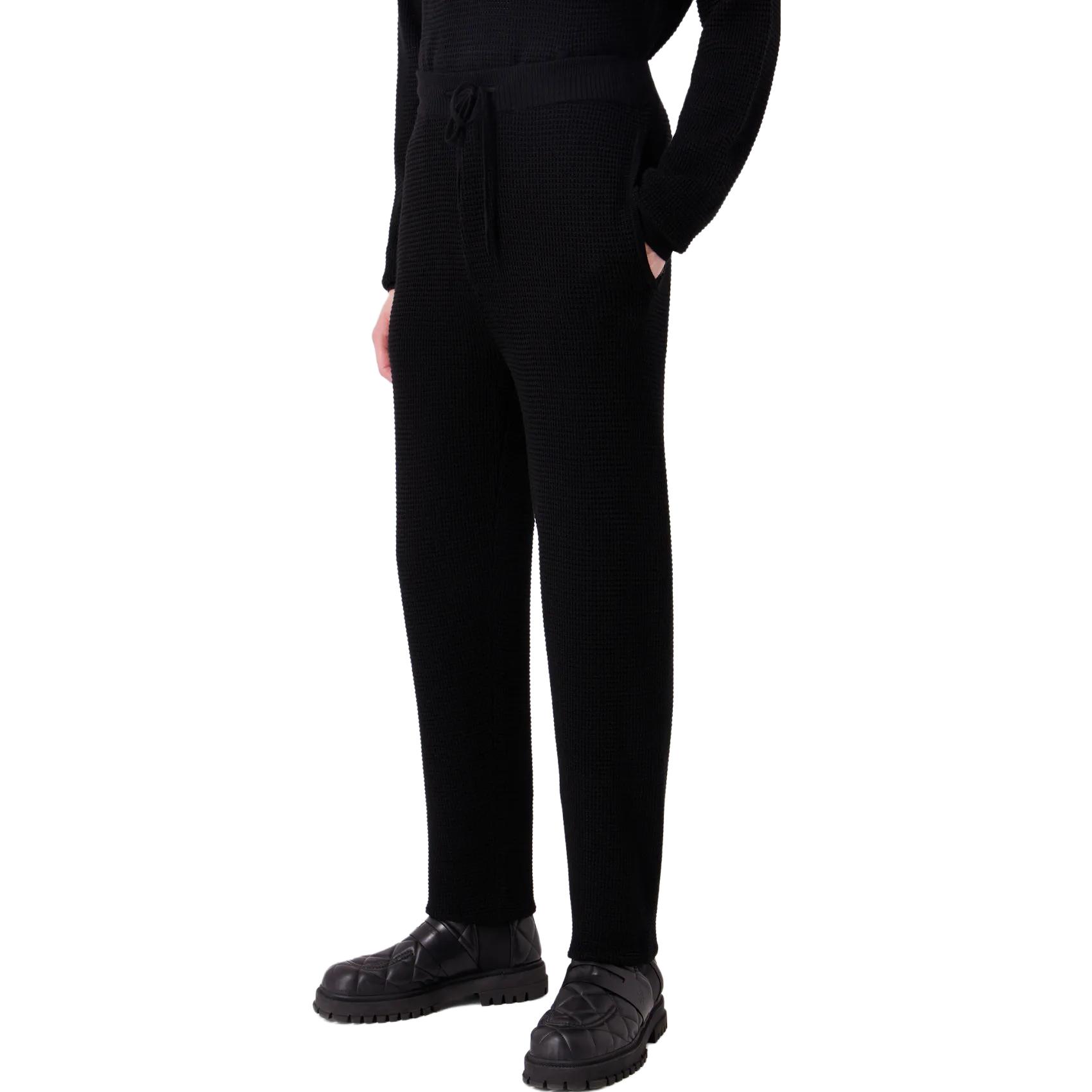 Purchase EMPORIO ARMANI  Black Knit Drawstring Casual Pants. 6R1PY1-1MF1Z-0999