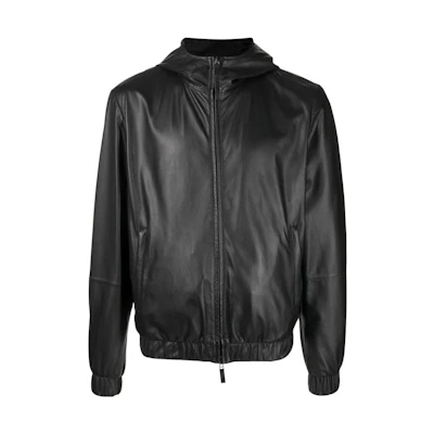 Emporio Armani Black Leather Hooded Jacket I1R46PI1P4699
