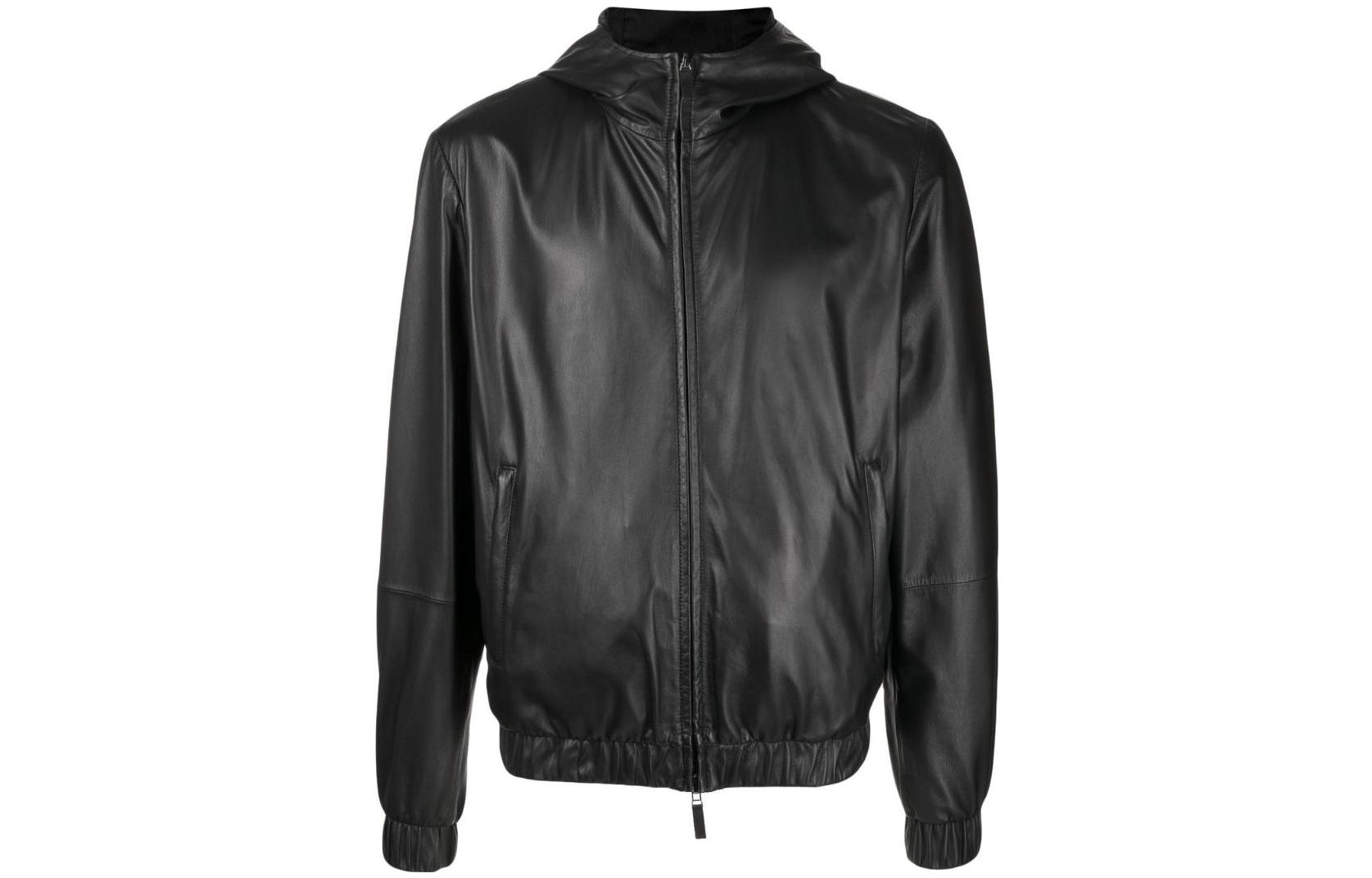 Order Emporio Armani 黑色皮革连帽夹克 I1R46PI1P4699