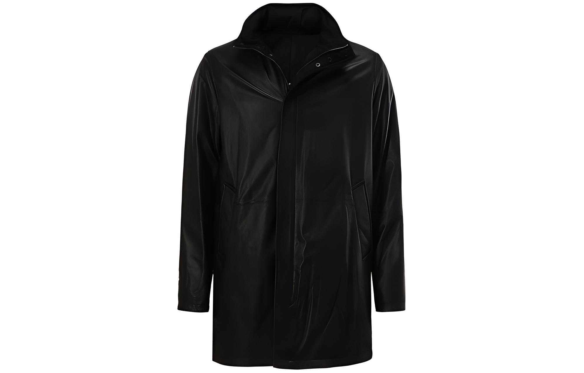Emporio Armani  Black Leather Hoodie Jacket with Zipper and Long Sleeves. B1B40P-B1P41-999
