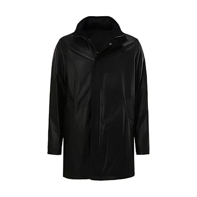 Emporio Armani Black Leather Hoodie Jacket with Zipper and Long Sleeves. B1B40P-B1P41-999