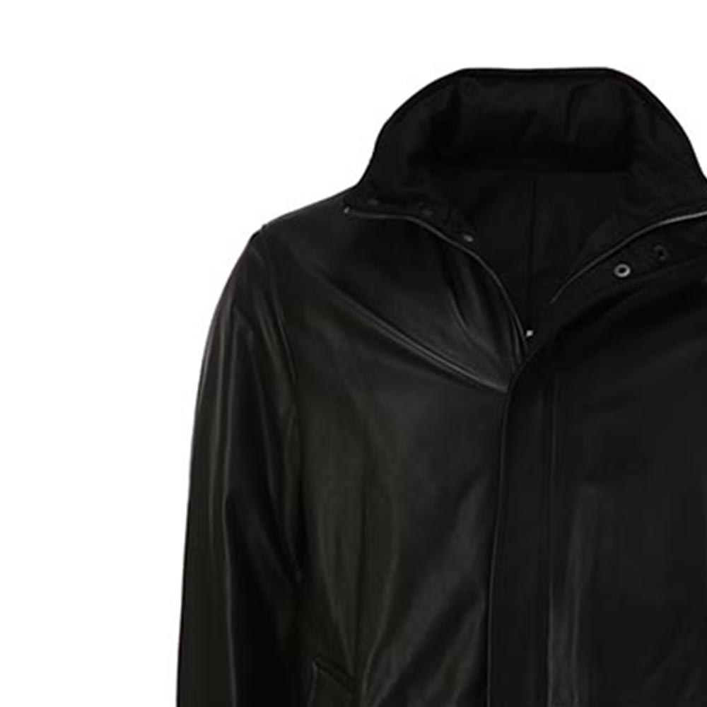 Emporio Armani  Black Leather Hoodie Jacket with Zipper and Long Sleeves. B1B40P-B1P41-999 圖 4