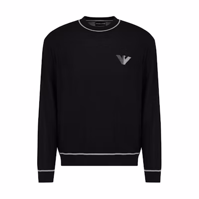 Emporio Armani Black Logo Eagle Striped Crewneck Sweater. 6D1MXH-1MJLZ-F033