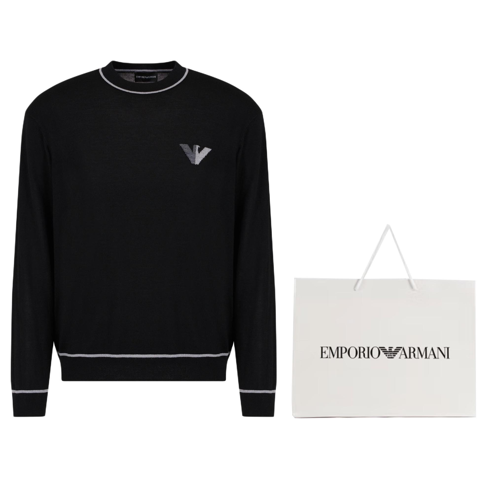 Lookbook Emporio Armani  Black Logo Eagle Striped Crewneck Sweater. 6D1MXH-1MJLZ-F033