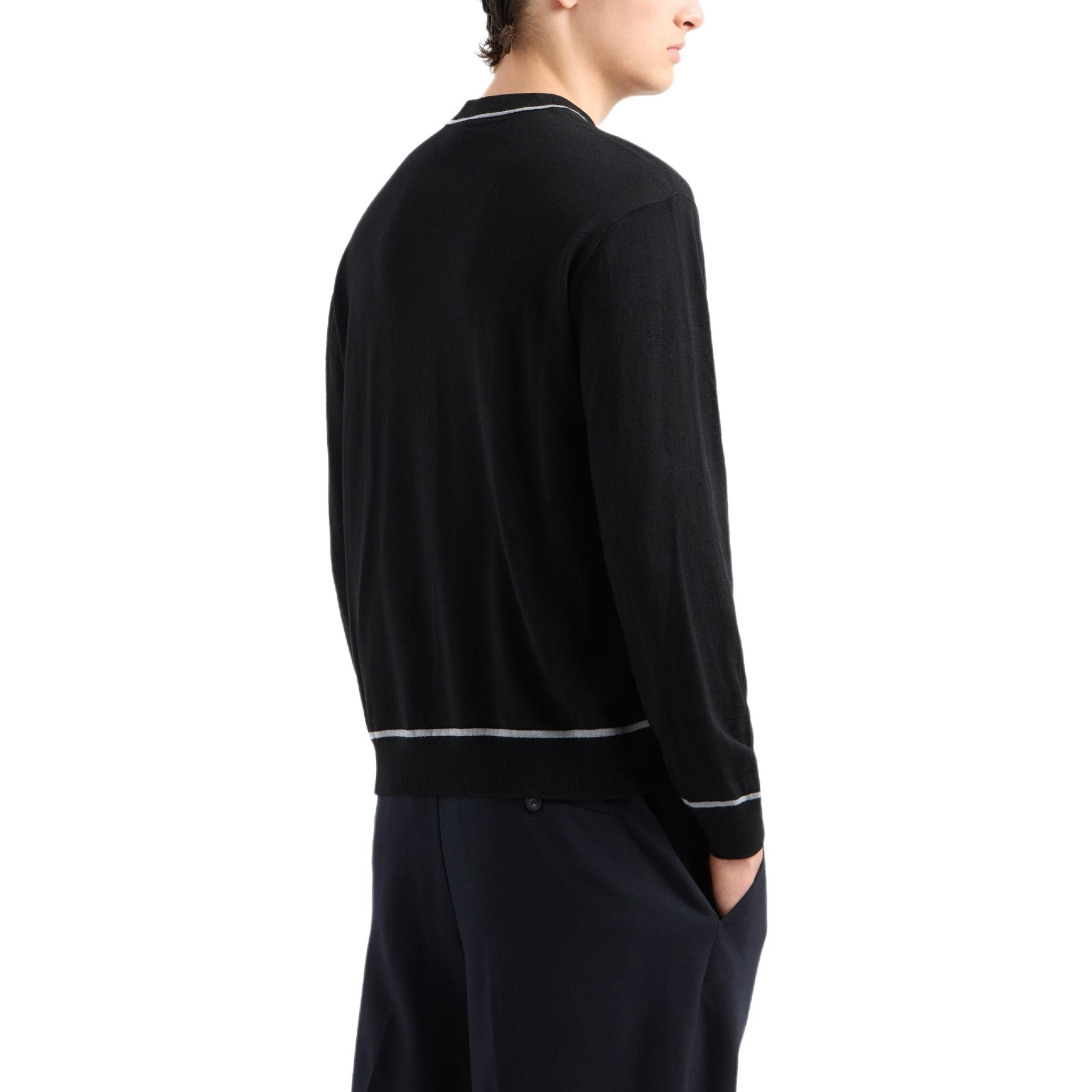 Purchase Emporio Armani  Black Logo Eagle Striped Crewneck Sweater. 6D1MXH-1MJLZ-F033