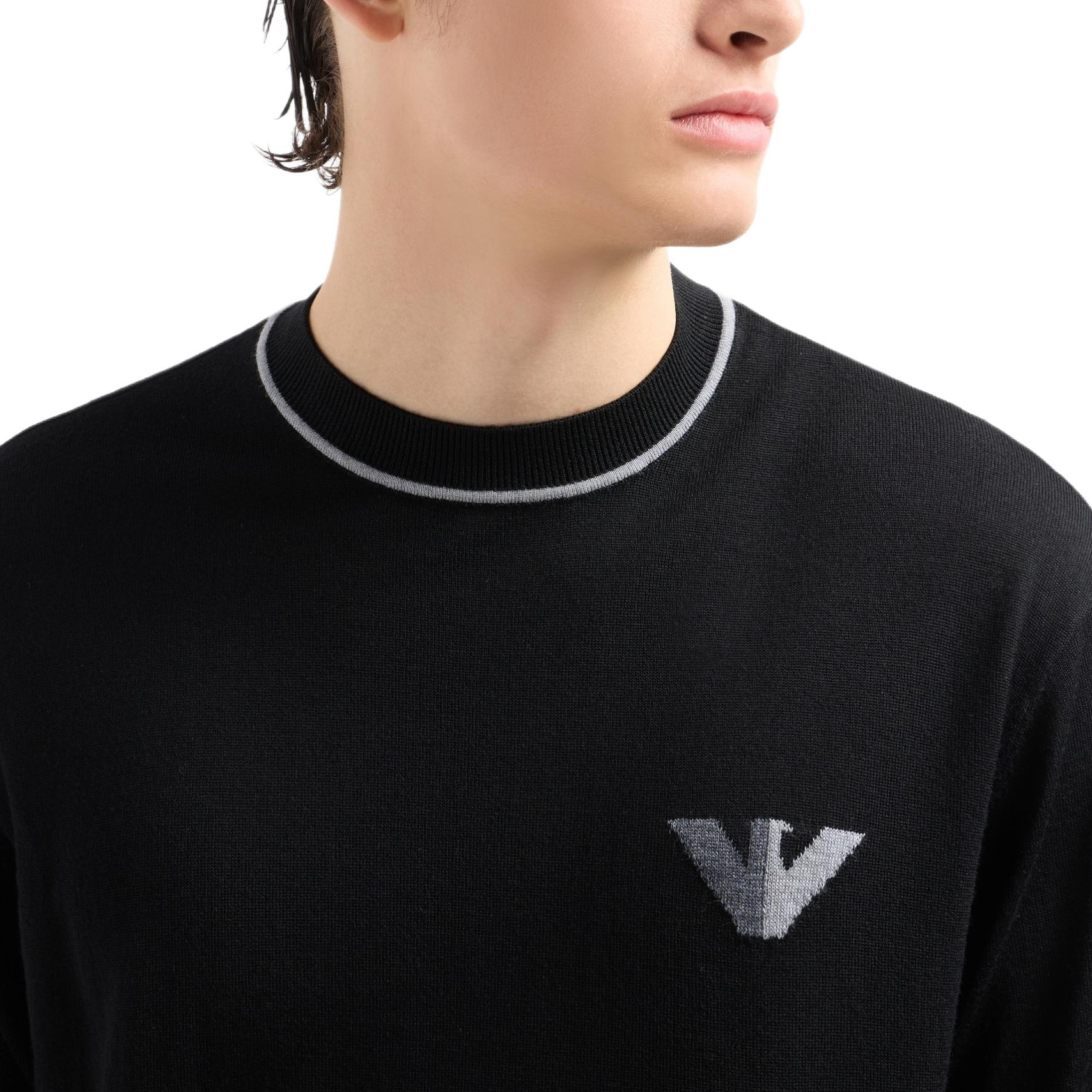 Sizing Emporio Armani  Black Logo Eagle Striped Crewneck Sweater. 6D1MXH-1MJLZ-F033