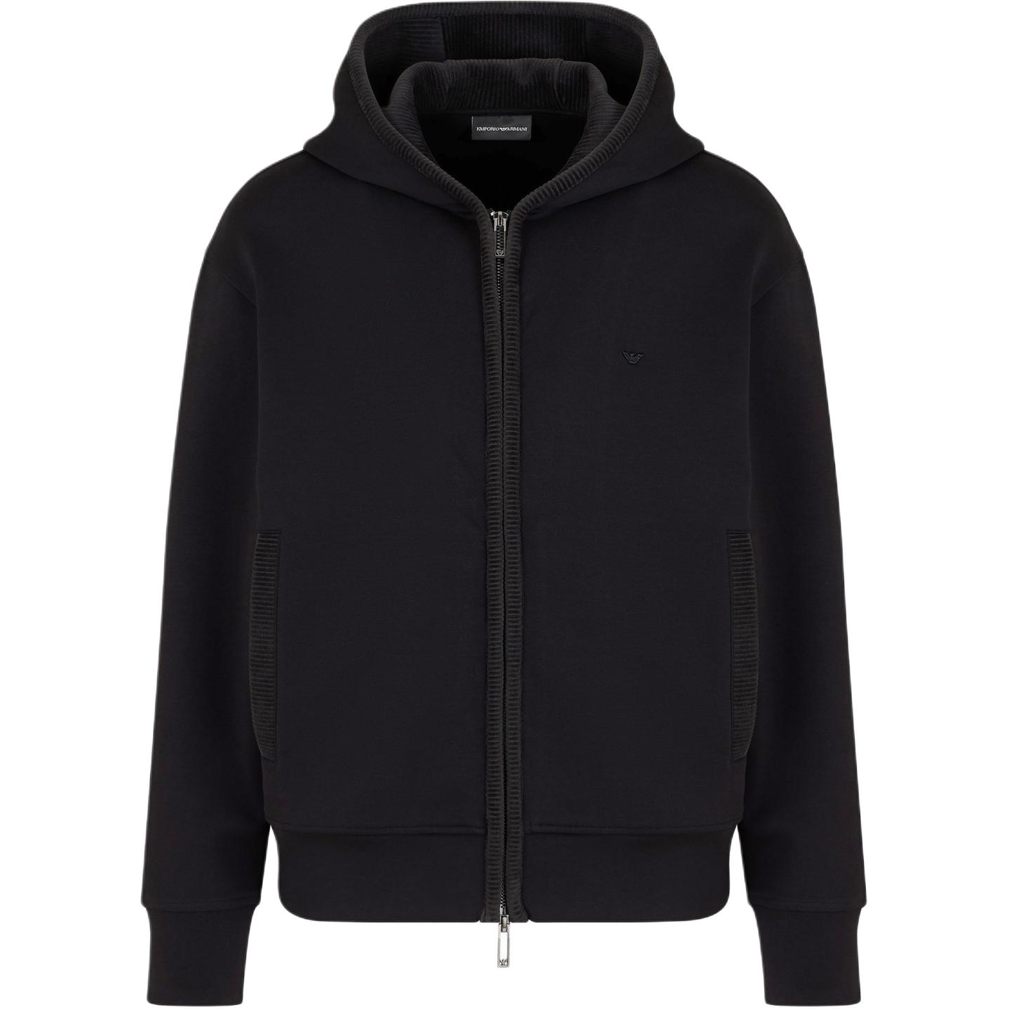 Emporio Armani  Black Logo Embroidered Zip-Up Hoodie Jacket. 6D1M97-1JHSZ-0999