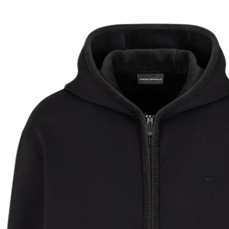 Sizing 埃mporio Armani 黑色刺绣Logo拉链连帽夹克外套 6D1M97-1JHSZ-0999