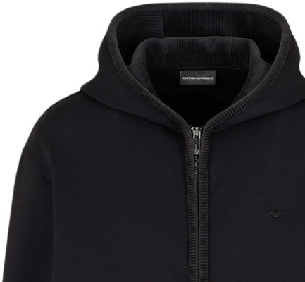 埃mporio Armani 黑色刺绣Logo拉链连帽夹克外套 6D1M97-1JHSZ-0999 Sizing 埃mporio Armani 黑色刺绣Logo拉链连帽夹克外套 6D1M97-1JHSZ-0999