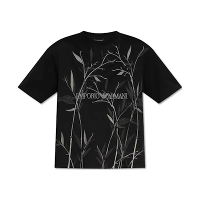 Emporio Armani Black Logo Print Crewneck Loose Fit T-Shirt. 3D1T6S-1J7FZ-0070