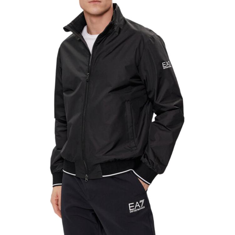 EMPORIO ARMANI  Black Logo Print High Collar Zip-Up Jacket. 3DPB07-PN27Z-1200