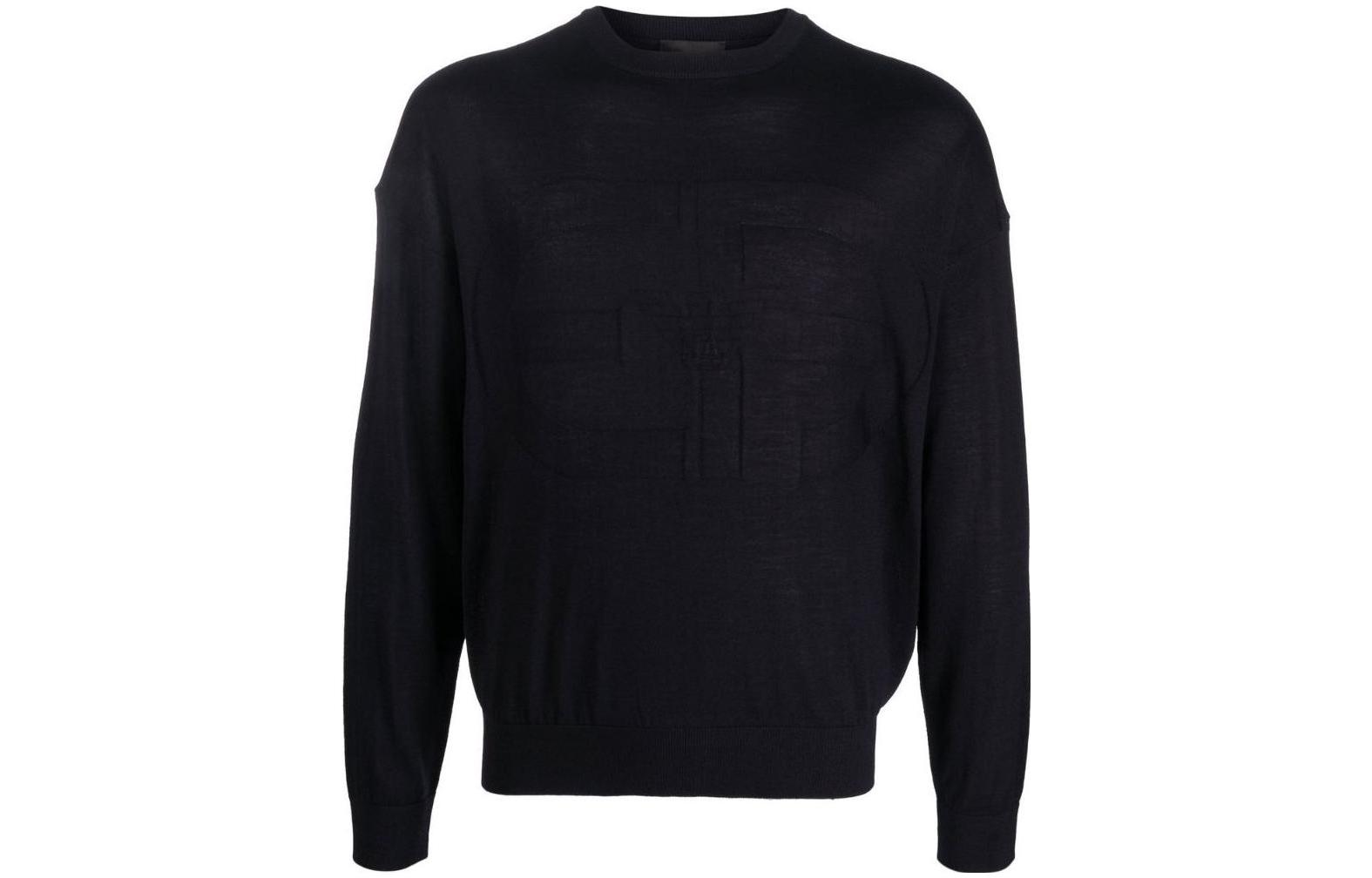 EMPORIO ARMANI  Black Logo Print Knitted Wool Sweater SS22. 6L1MX71MMVZ0920