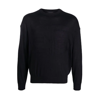 EMPORIO ARMANI Black Logo Print Knitted Wool Sweater SS22. 6L1MX71MMVZ0920