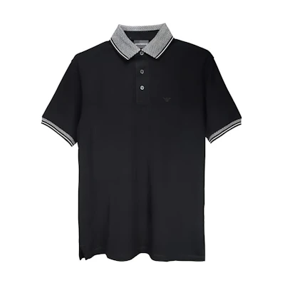EMPORIO ARMANI Black Logo Print Slim Fit Short Sleeve Polo Shirt. 3D1FM5-1JTKZ-0072