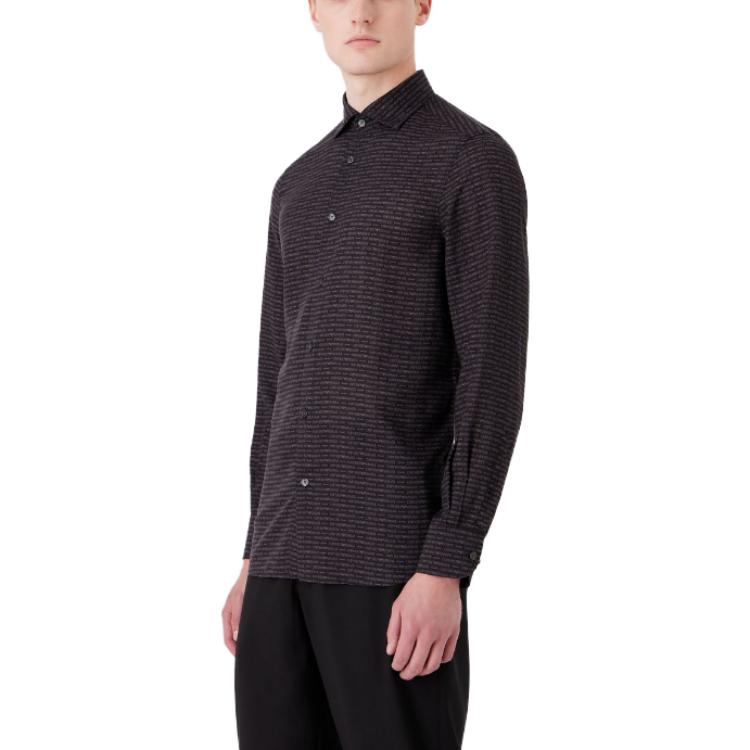 Lookbook エンポリオアルマーニ ロゴプリント入りブラック長袖シャツ 6R1CN1-1NKGZ-1F054
