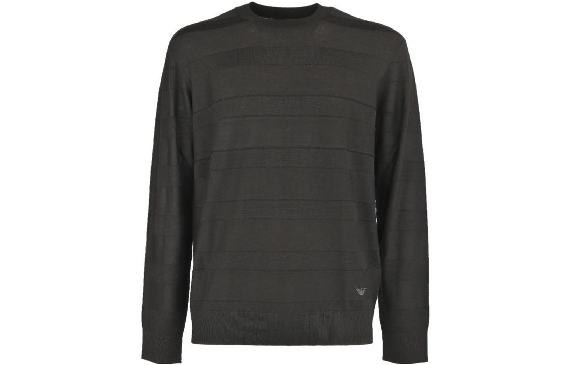 Emporio Armani  Black Logo Stripe Crewneck Pullover Sweater. 6R1MX9-1MCWZ-F015