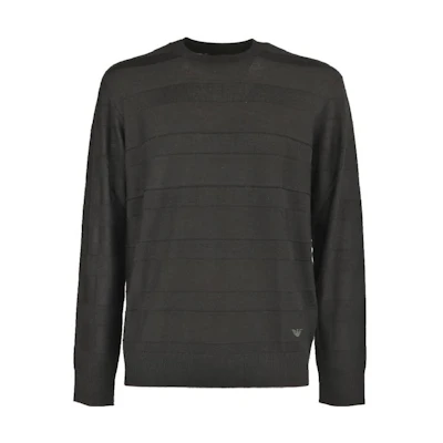 Emporio Armani Black Logo Stripe Crewneck Pullover Sweater. 6R1MX9-1MCWZ-F015