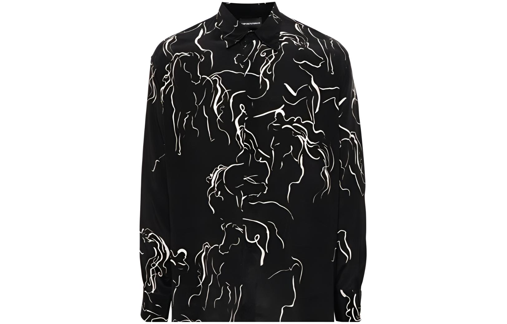 Emporio Armani  Black Long-Sleeve Printed Polo Shirt. E31F27F1022991