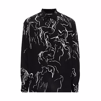 Emporio Armani Black Long-Sleeve Printed Polo Shirt. E31F27F1022991