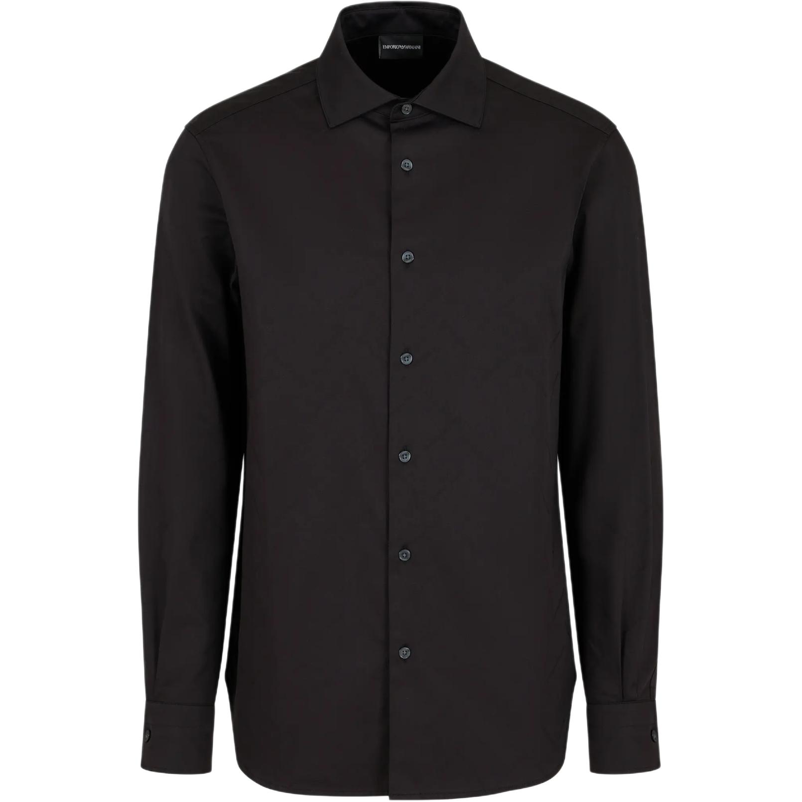 Order EMPORIO ARMANI  Black Long Sleeve Straight Fit Jacquard Pattern Shirt 6D1C86-1NIUZ-F019