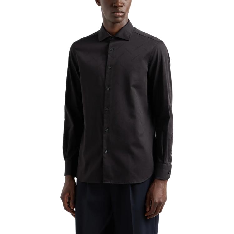 Lookbook EMPORIO ARMANI  Black Long Sleeve Straight Fit Jacquard Pattern Shirt 6D1C86-1NIUZ-F019