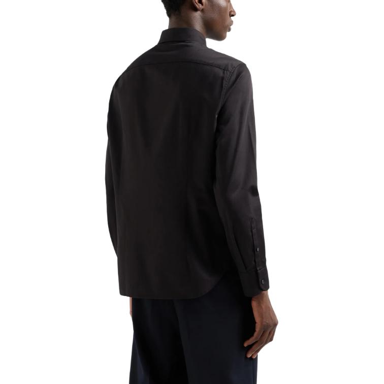 Shop EMPORIO ARMANI  Black Long Sleeve Straight Fit Jacquard Pattern Shirt 6D1C86-1NIUZ-F019