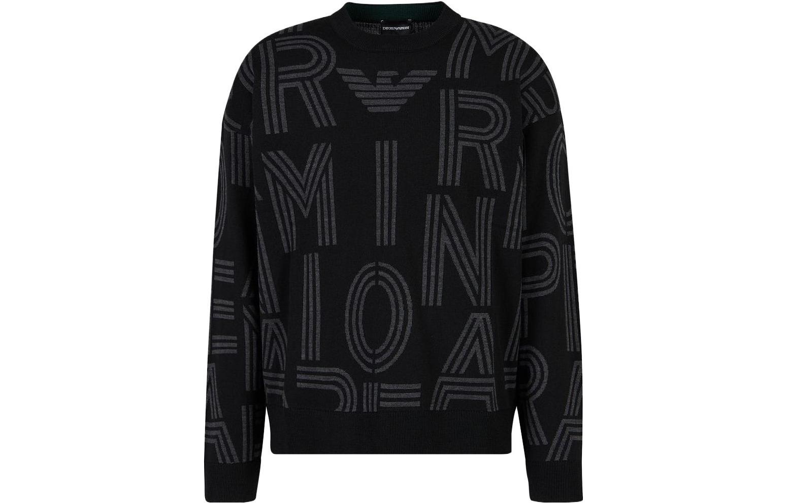 Buy Emporio Armani  Black Loose-fit Letter Crewneck Sweater. 6R1MXK-1MNKZ-1F090