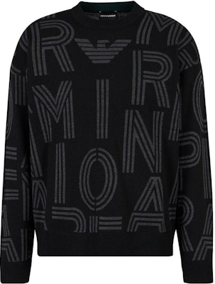 Emporio Armani Black Loose-fit Letter Crewneck Sweater. 6R1MXK-1MNKZ-1F090 Buy Emporio Armani Black Loose-fit Letter Crewneck Sweater. 6R1MXK-1MNKZ-1F090
