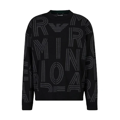 Emporio Armani Black Loose-fit Letter Crewneck Sweater. 6R1MXK-1MNKZ-1F090