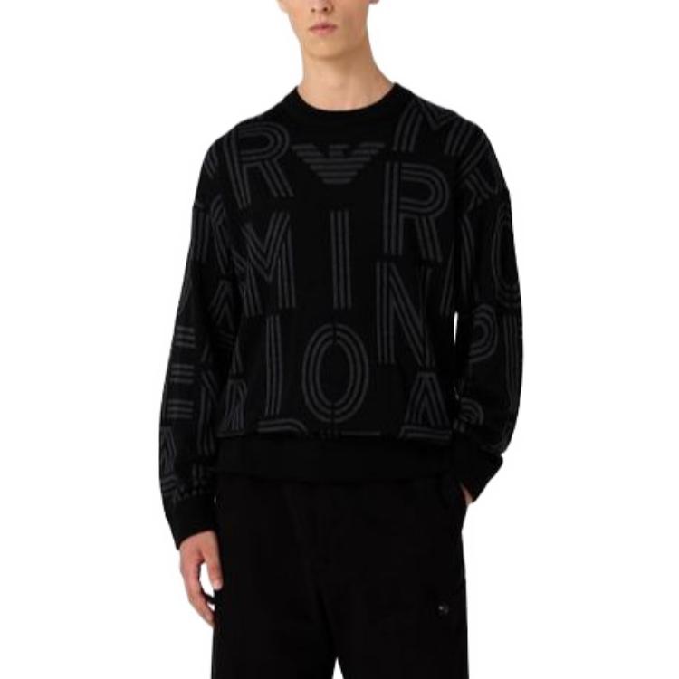 Purchase Emporio Armani  Black Loose-fit Letter Crewneck Sweater. 6R1MXK-1MNKZ-1F090